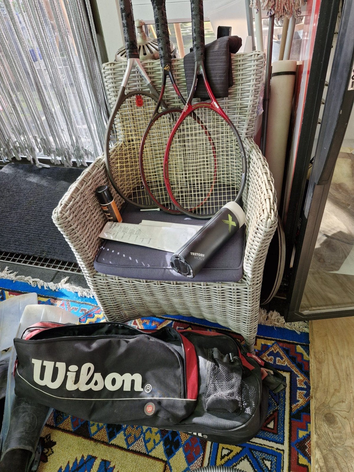 3 tennisrackets met Wilson tas en ballen, Ophalen, Gebruikt
