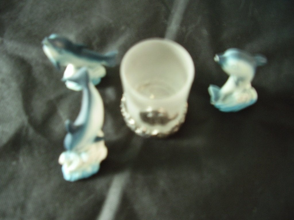 lepelvaas antiek vaas glas dolfijn aardewerk dier decoratie, Ophalen of Verzenden