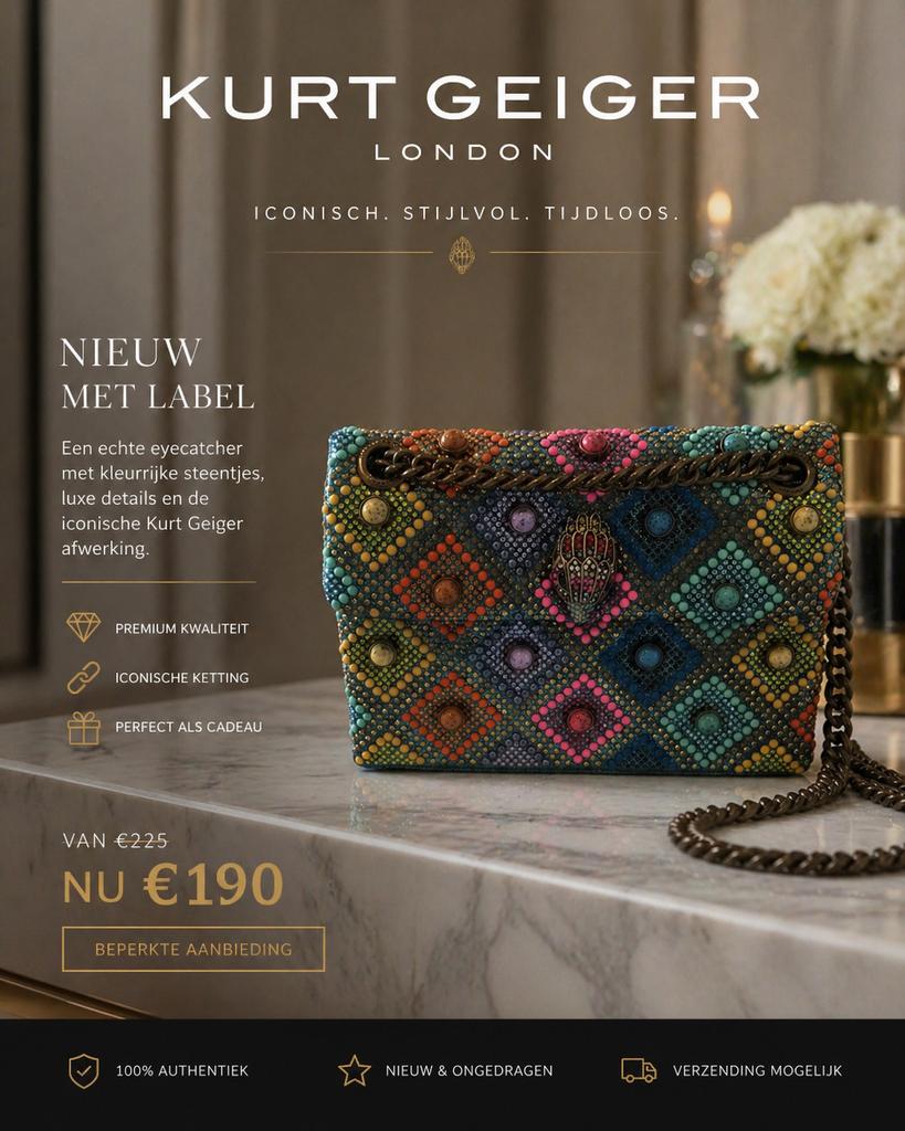 Nieuwe Kurt Geiger tas - Kleurrijke Eye-catcher, Sieraden, Tassen en Uiterlijk, Tassen | Damestassen, Ophalen of Verzenden, Nieuw
