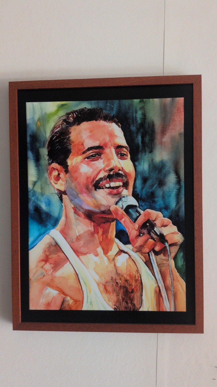 Freddie Mercury ingelijste print - 37,5x50 cm, Verzenden, Hout