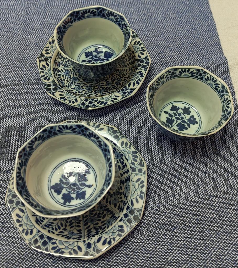antiek mosa 1910 peterselie porselein 2 sets blauw-wit, Antiek en Kunst, Antiek | Servies los, Ophalen of Verzenden