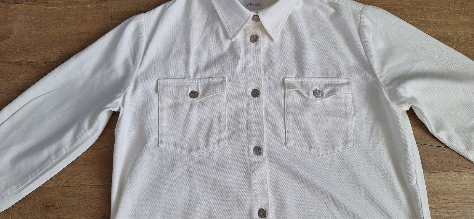 Witte spijkerblouse met lange mouwen, Wit, Maat 42/44 (L), Ophalen of Verzenden, Onbekend