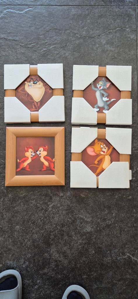 4 looney tunes schilderijen., Huis en Inrichting, Ophalen of Verzenden, Nieuw, Hout