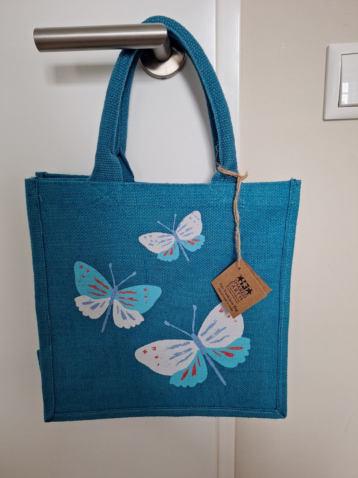 Earthbags Jute Tas met Vlinders - Duurzaam & Fair Trade, Ophalen of Verzenden, Nieuw, Blauw, Shopper