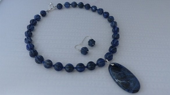 LAPIS LAZULI - SOLDALIET ketting/oorhanger-set, Blauw, Nieuw, Ophalen of Verzenden, Met edelsteen
