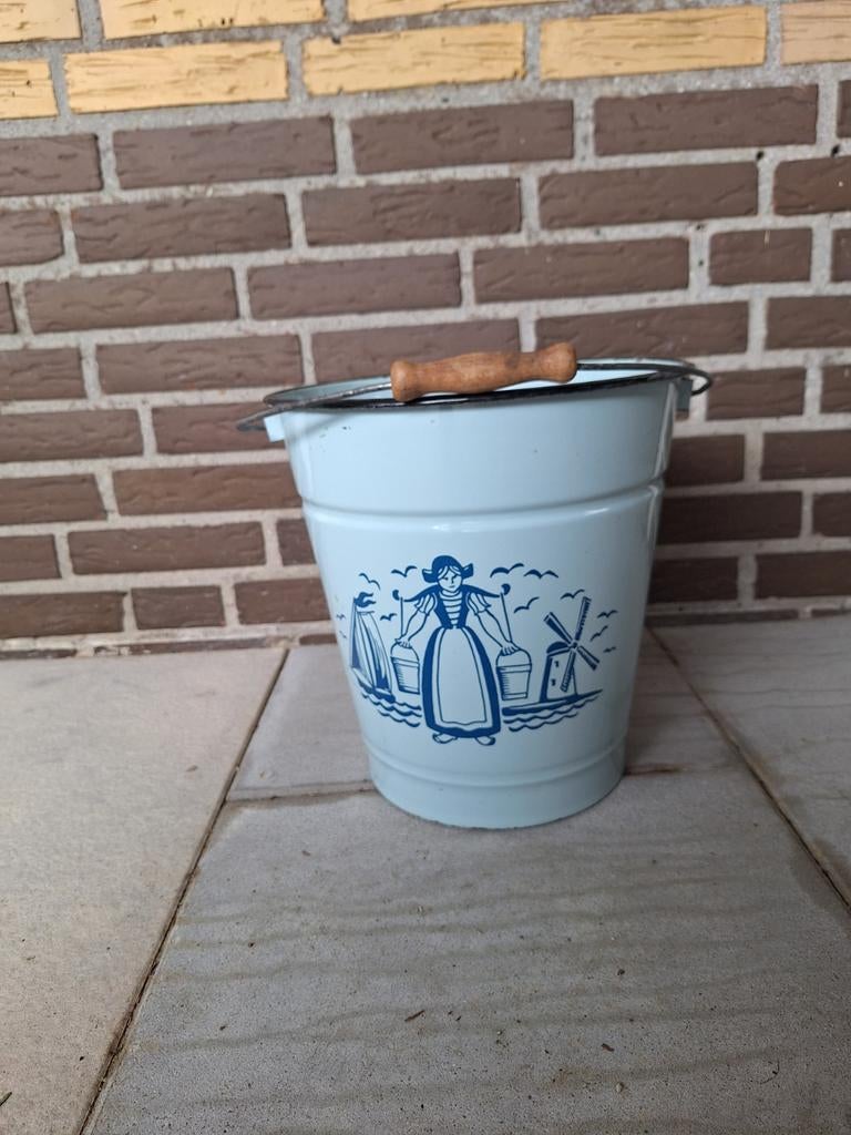 Vintage emaille emmer met Hollandse decoraties, Ophalen of Verzenden