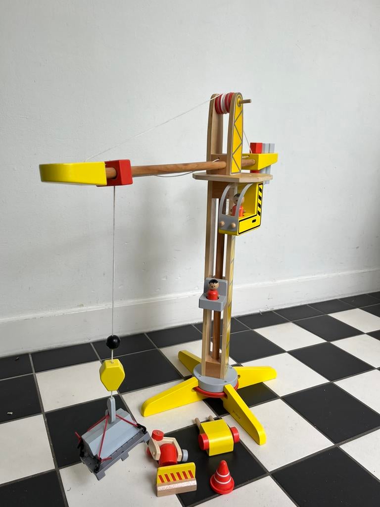Janod houten hijskraan, Kinderen en Baby's, Speelgoed | Houten speelgoed, Ophalen, Gebruikt, Overige typen