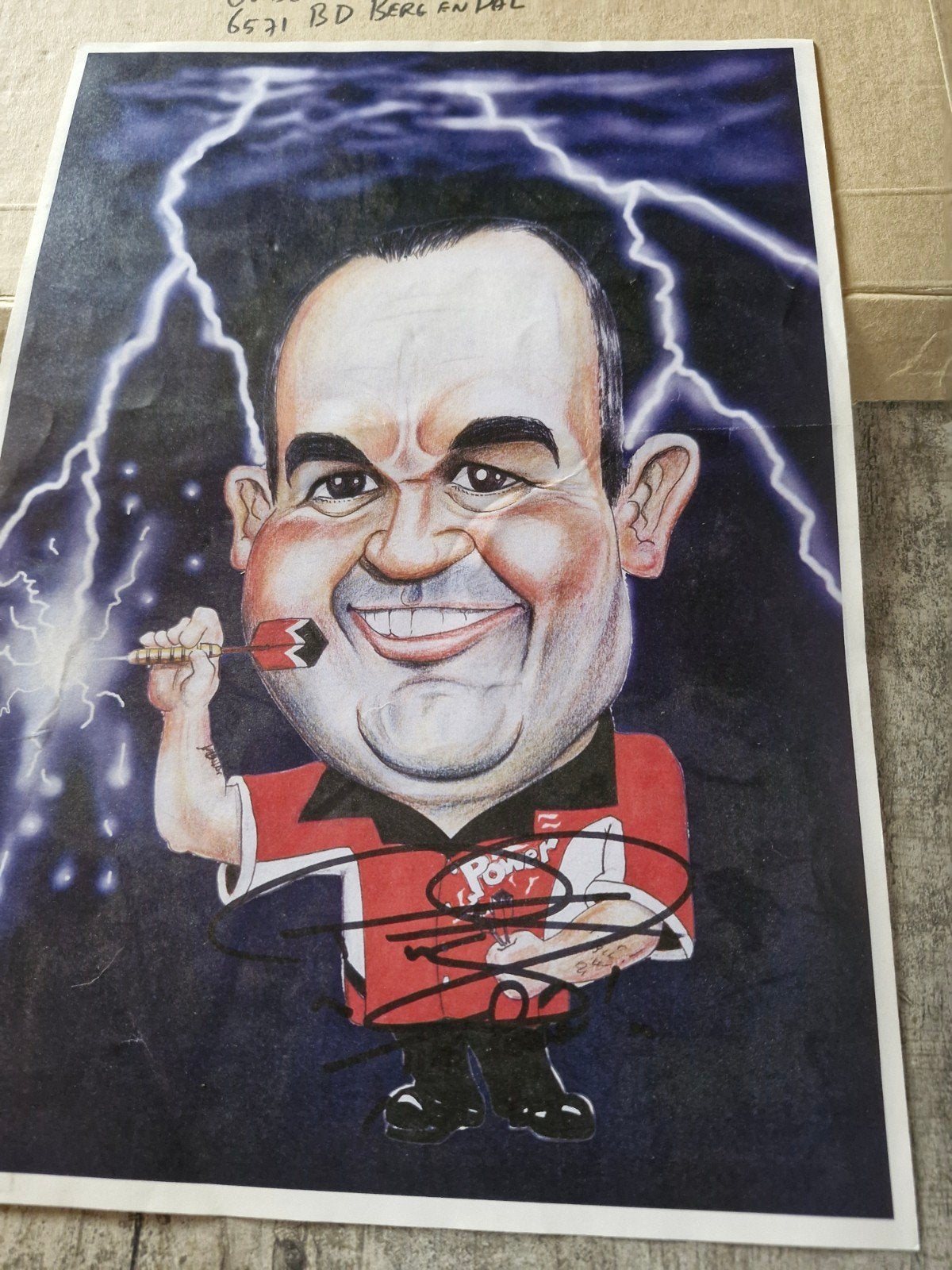 Gesigneerde Phil Taylor Darts Karikatuur Print, Ophalen of Verzenden, Gebruikt, Overige typen