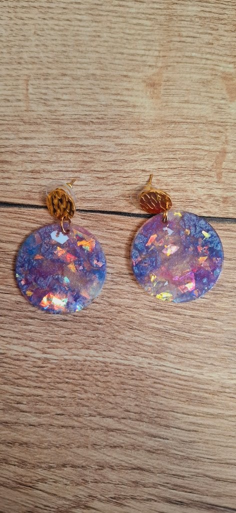 Grote paarse resin oorbellen Holografische glitter, Overige materialen, Gebruikt, Paars, Onbekend