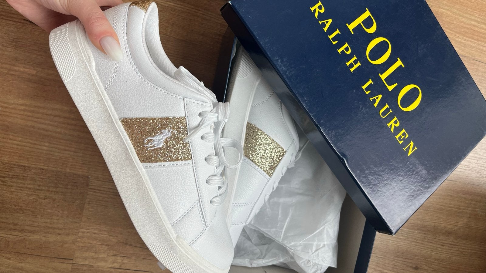 Polo Ralph Lauren Sneakers Wit Goud Maat 36 Nieuw, Ophalen of Verzenden, Nieuw, Wit, Sneakers of Gympen