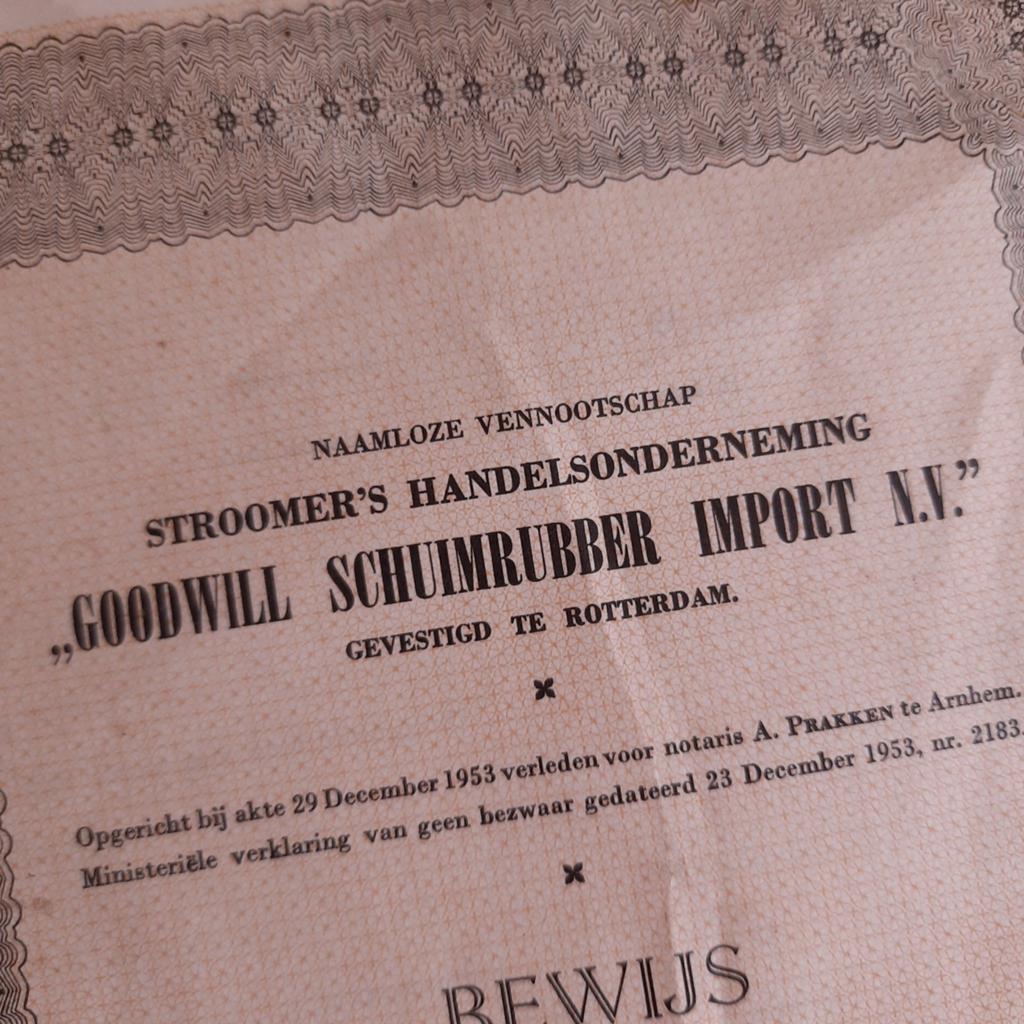 Oud Aandeel Goodwill Schuimrubber Import NV, Verzenden, Aandeel