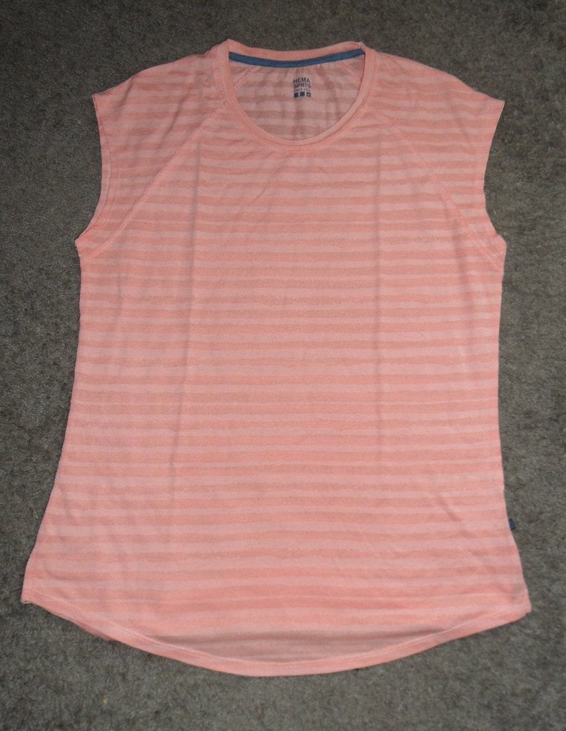 In goede staat: mouwloos, oranje sportshirt, Hema, maat M, Maat 38/40 (M), Oranje, Ophalen of Verzenden, Fitness of Aerobics