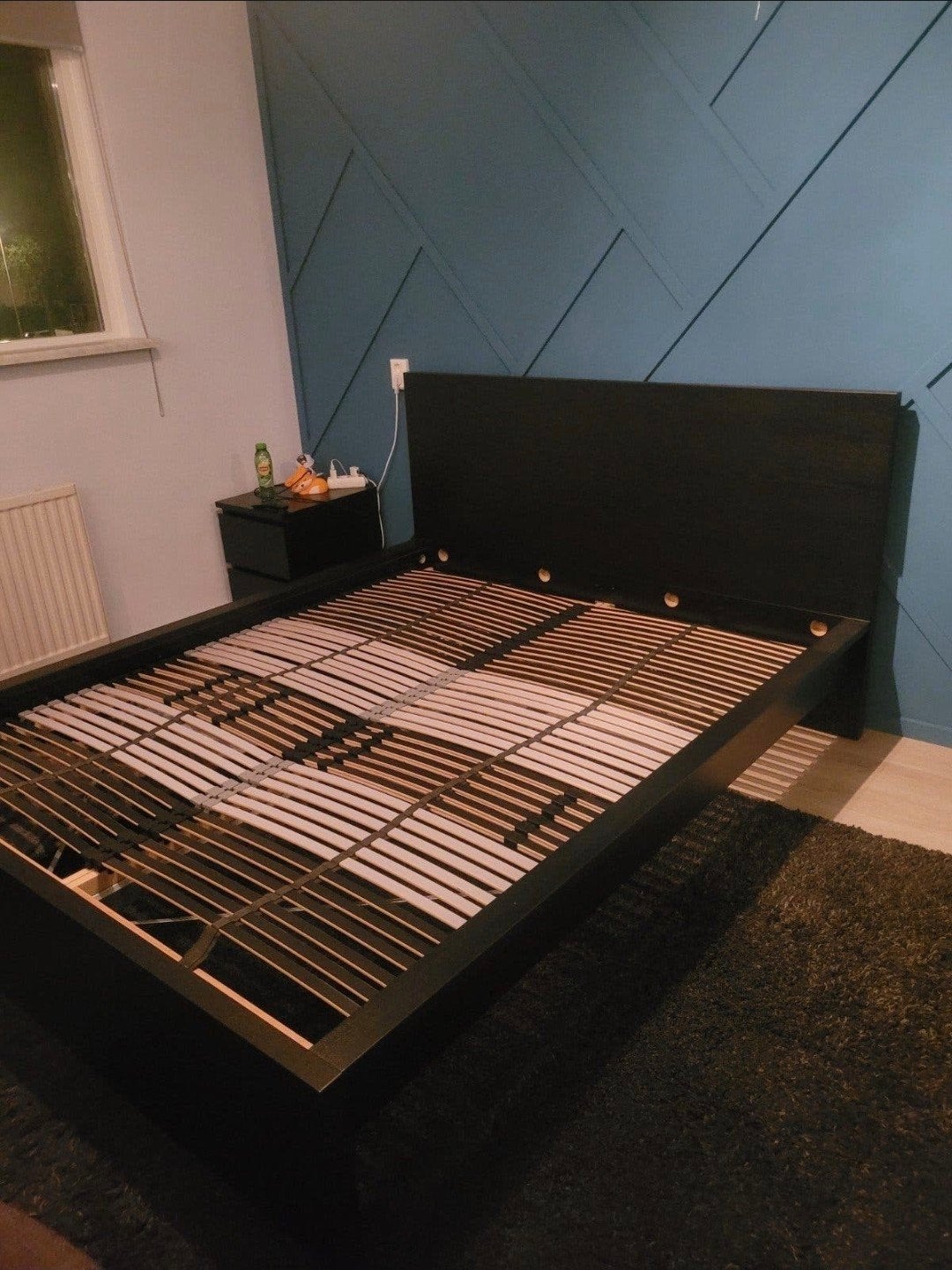 IKEA Malm bed 160x200 met lattenbodems en 2 lades, Gebruikt, Zwart, Tweepersoons, Ophalen of Verzenden