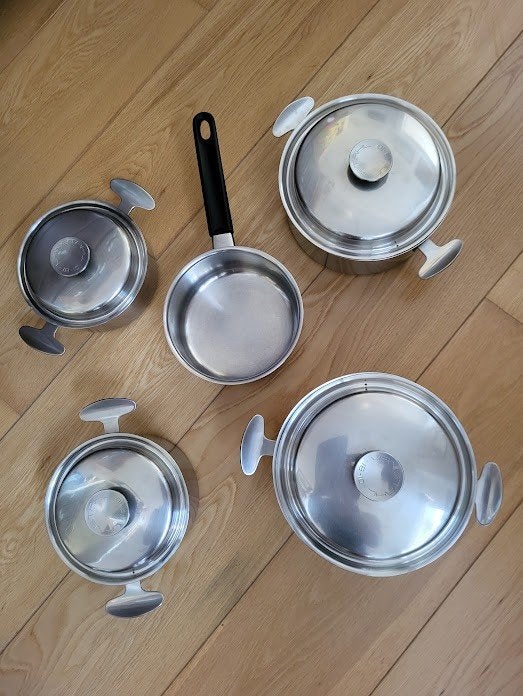 set kookpotten inox 18/10, drukkookpan SEB, aspergekoker, Huis en Inrichting, Keuken | Potten en Pannen, Ophalen, Gebruikt, Pannenset