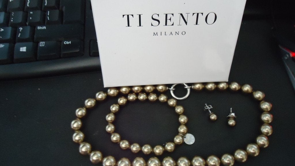 Zilver Ti Sento set ketting armband en oorbellen, Met hanger, Nieuw, Ophalen of Verzenden, Goud