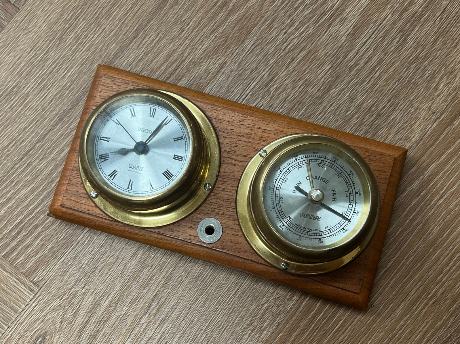 Vetus barometer & klok teakhout, Ophalen of Verzenden, Niet werkend, Weerstation