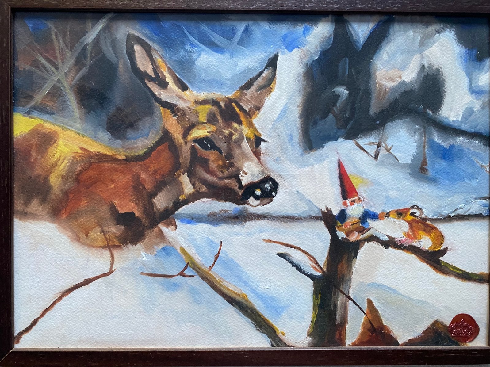 Schilderij naar Rien Poortvliet, Acrylverf, Achter glas, Papier/karton, Ophalen of Verzenden
