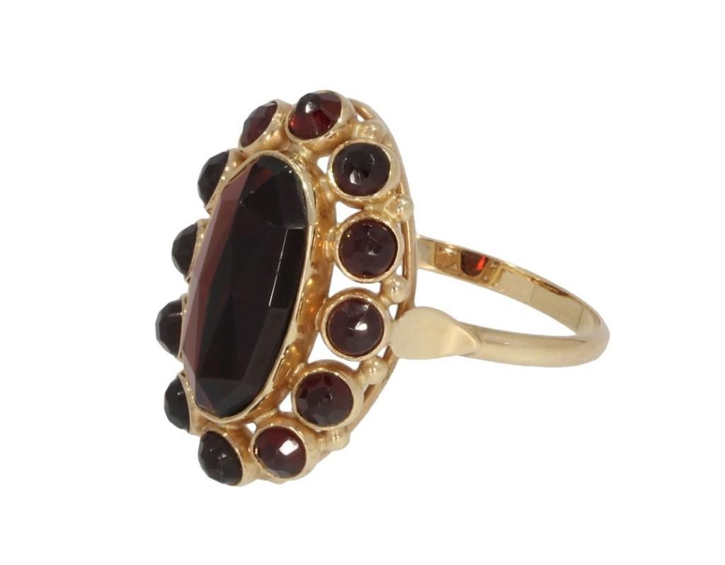 Granaat entourage 14k gouden fraaie dames ring vintage luxe, Sieraden, Tassen en Uiterlijk, Antieke sieraden, Verzenden, Goud