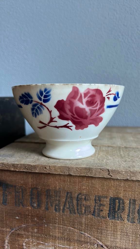 Franse spoelkom bloem rood / blauw luneville, Ophalen of Verzenden