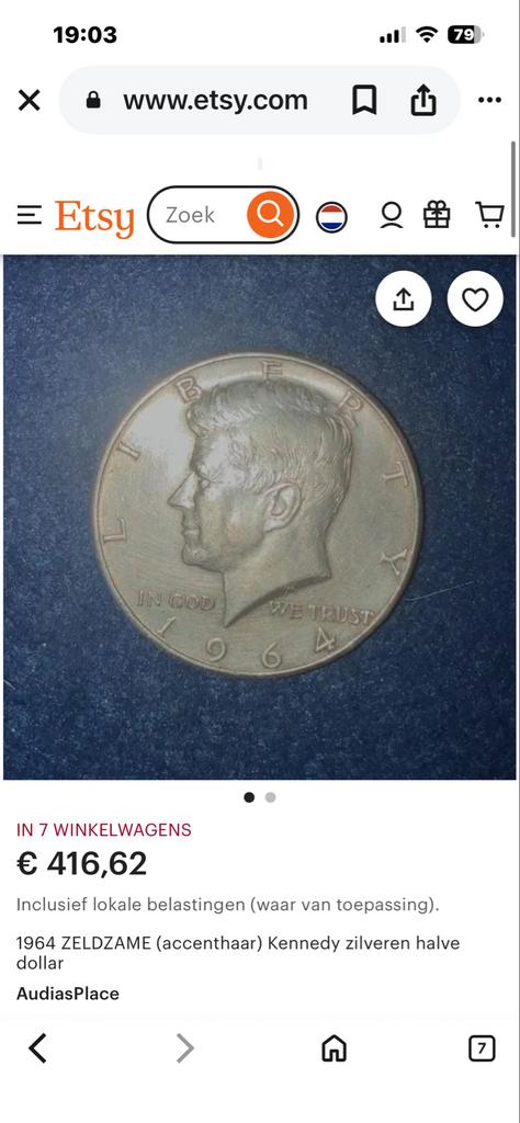 1964 Kennedy zilveren half dollar, Ophalen of Verzenden, Noord-Amerika, Losse munt, Zilver
