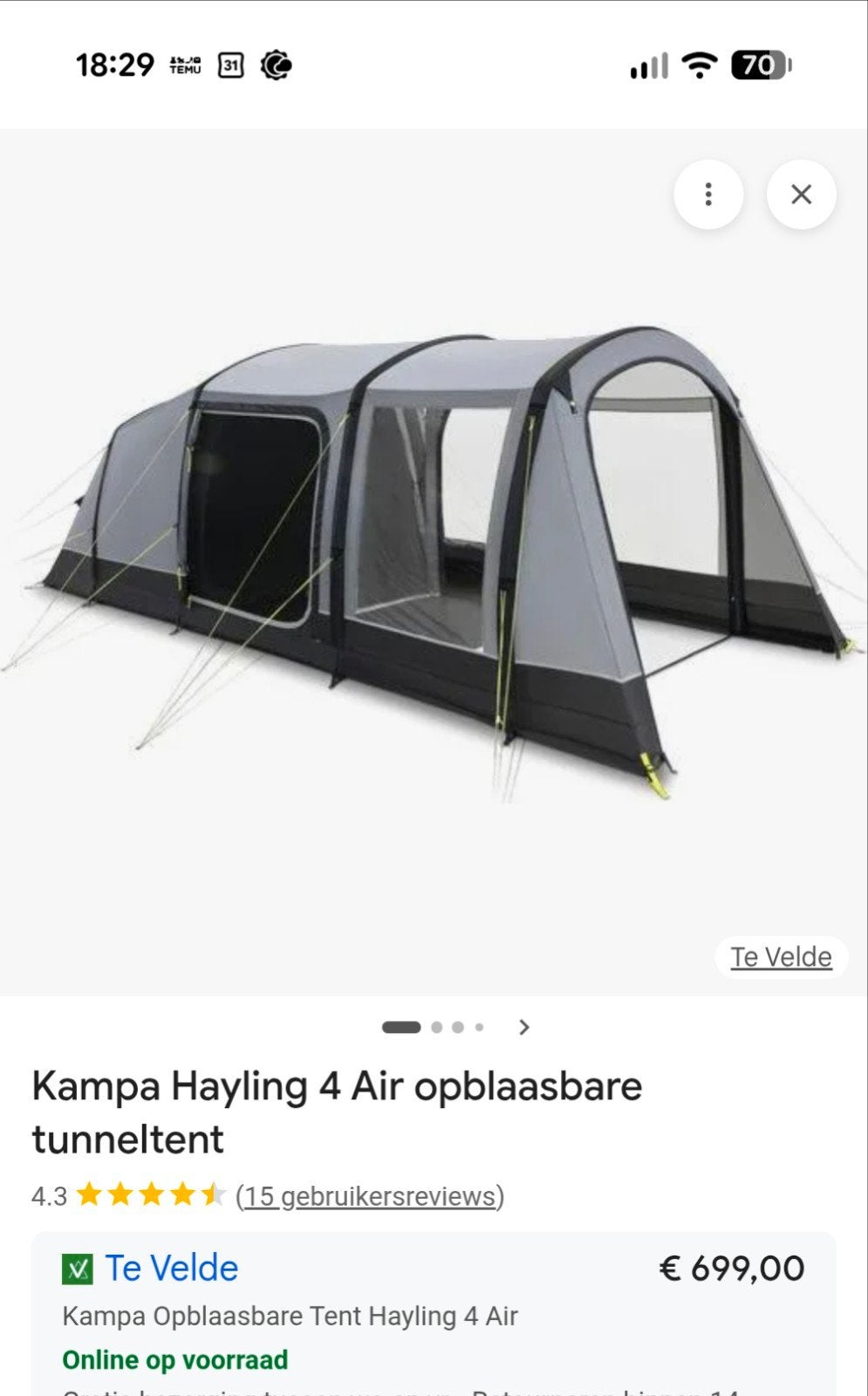 Kampa hayling 4 Opblaasbaar., Caravans en Kamperen, Tenten, Ophalen, Gebruikt