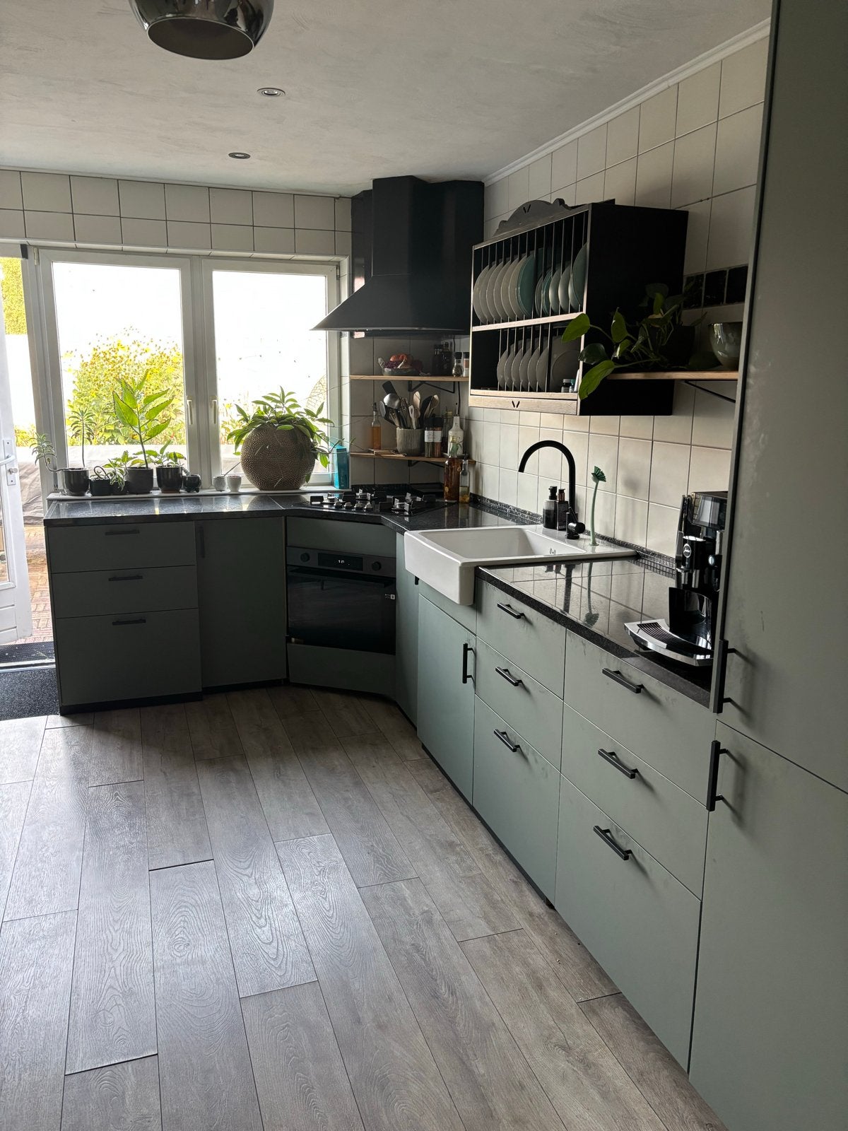 IKEA Keuken met stenen blad en Samsung combi oven, Ophalen, Gebruikt, Hoekkeuken, Graniet of Steen