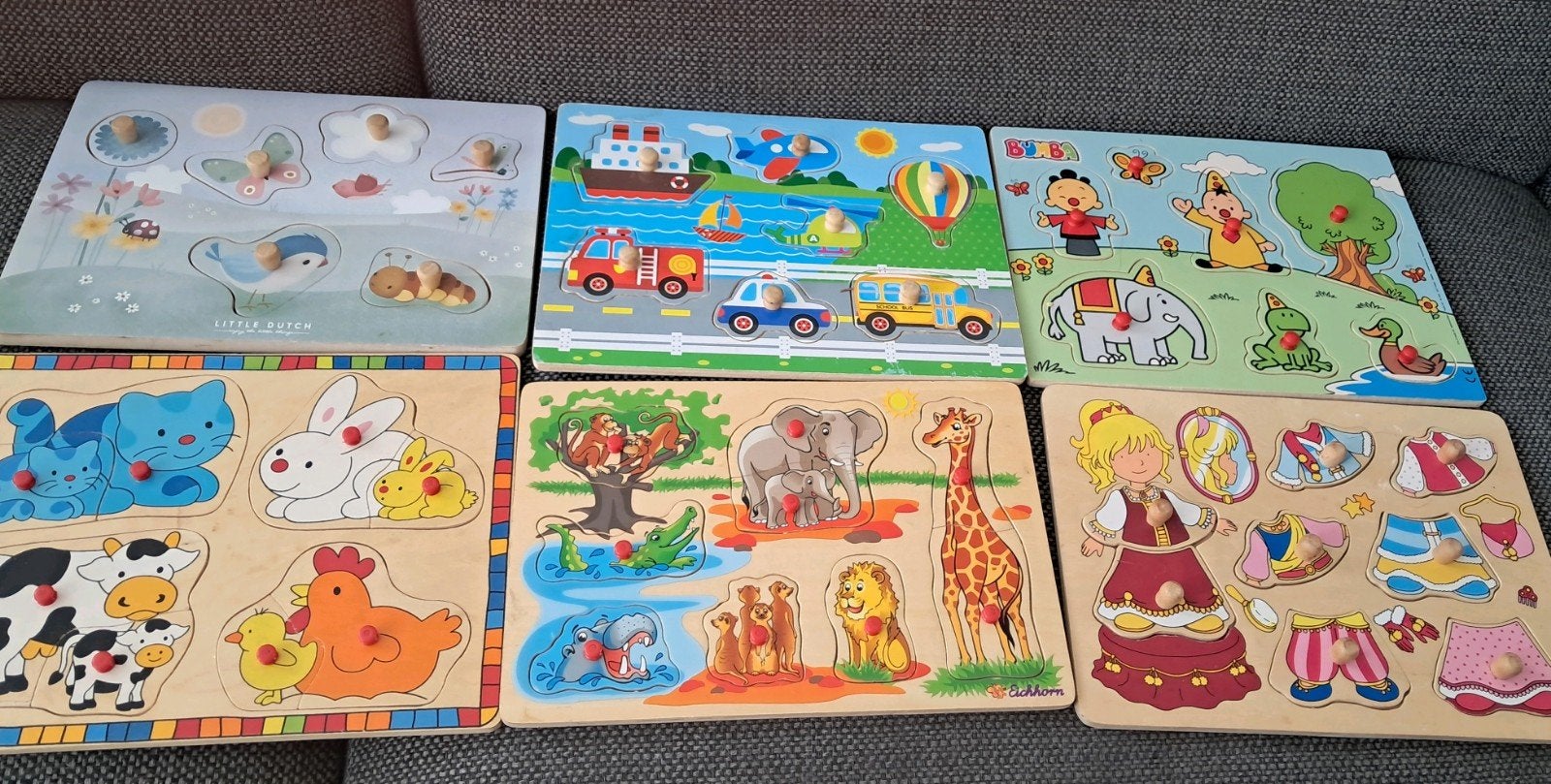 6 houten kinderpuzzels met knoppen, Ophalen, Gebruikt, Van hout, Minder dan 10 stukjes