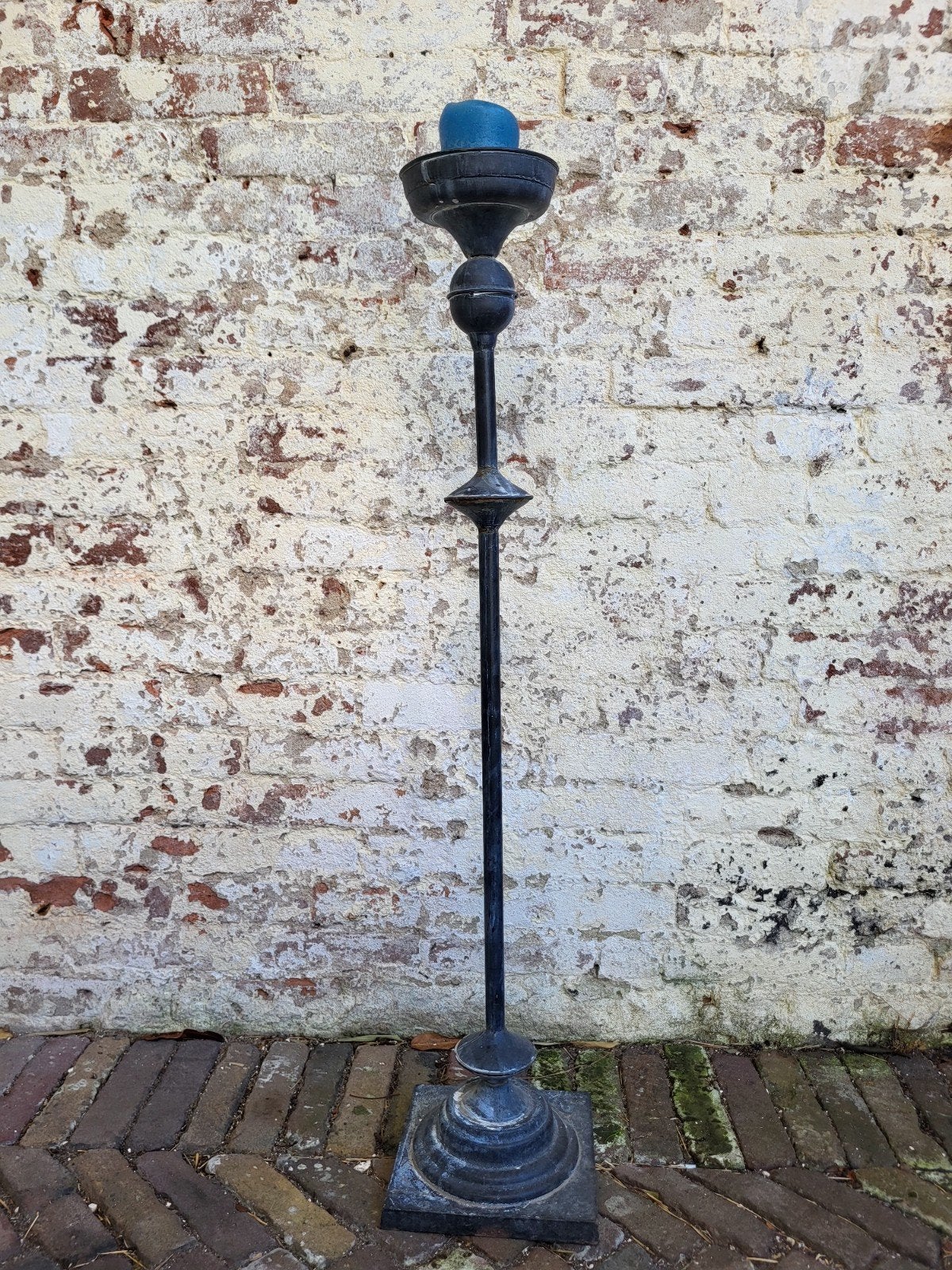 franse brocante lichtmetalen kaarsenstandaard/ allegonda, Ophalen of Verzenden