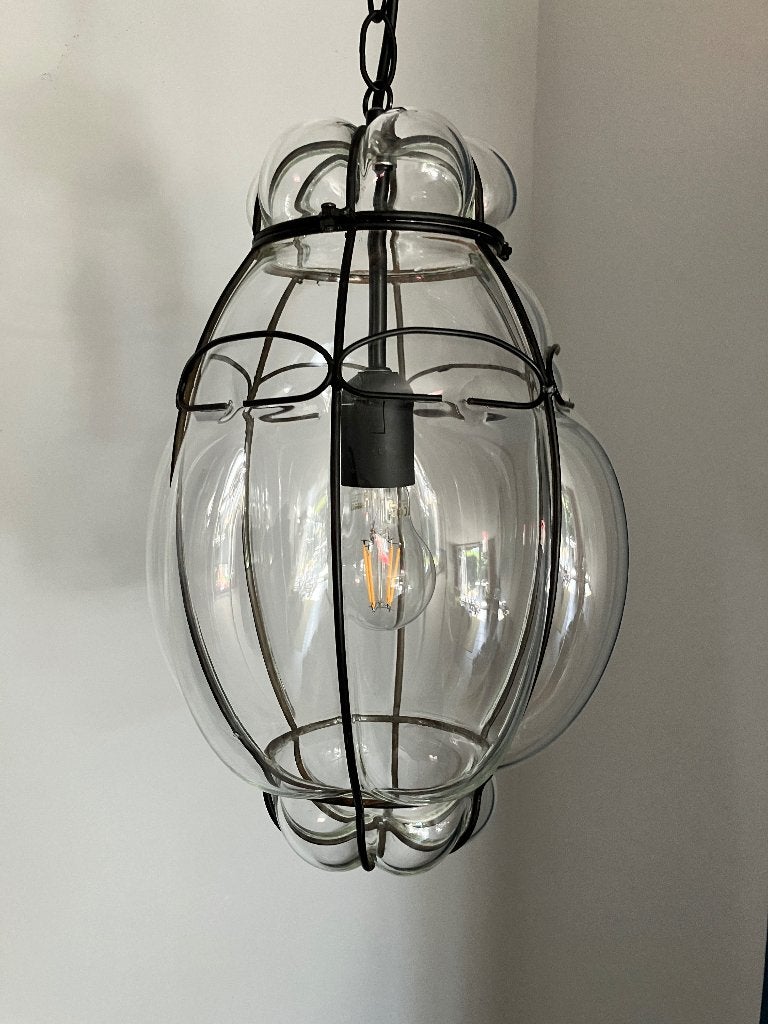 Venetiaanse mondgeblazen hanglamp, Ophalen of Verzenden, Zo goed als nieuw, Glas, E27 (groot)