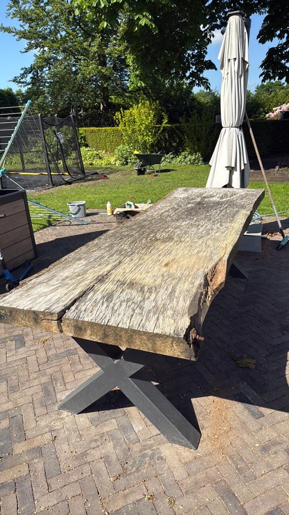 Gebruikte Boomstam tafel - 3 x 1 meter 10 cm dik, Ophalen, Zo goed als nieuw, Hout