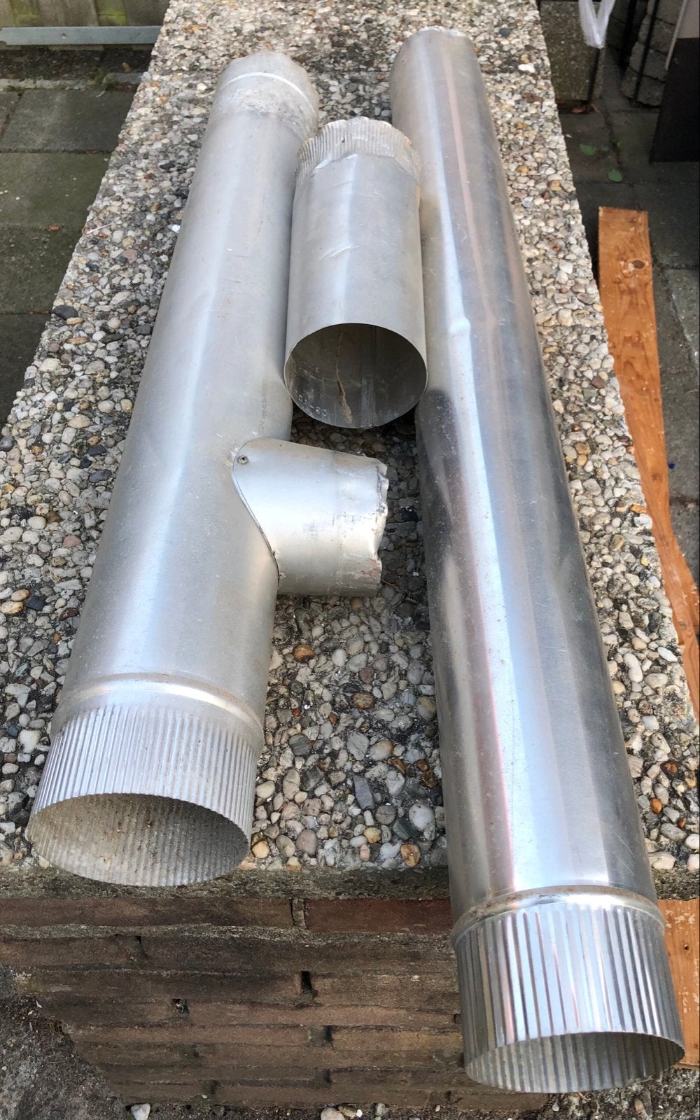 RVS afvoerbuizen en bochten, diverse lengtes en diameters, Doe-het-zelf en Verbouw, Buizen en Afvoer, Ophalen, Afvoer, Gebruikt