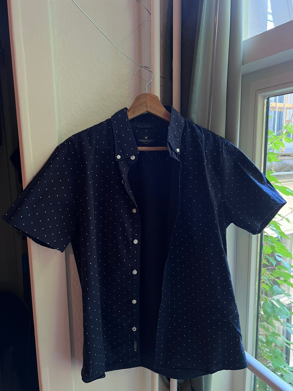 Polka Navy American Eagle outfitters shirt - Maat M, Ophalen of Verzenden, Zo goed als nieuw, Blauw