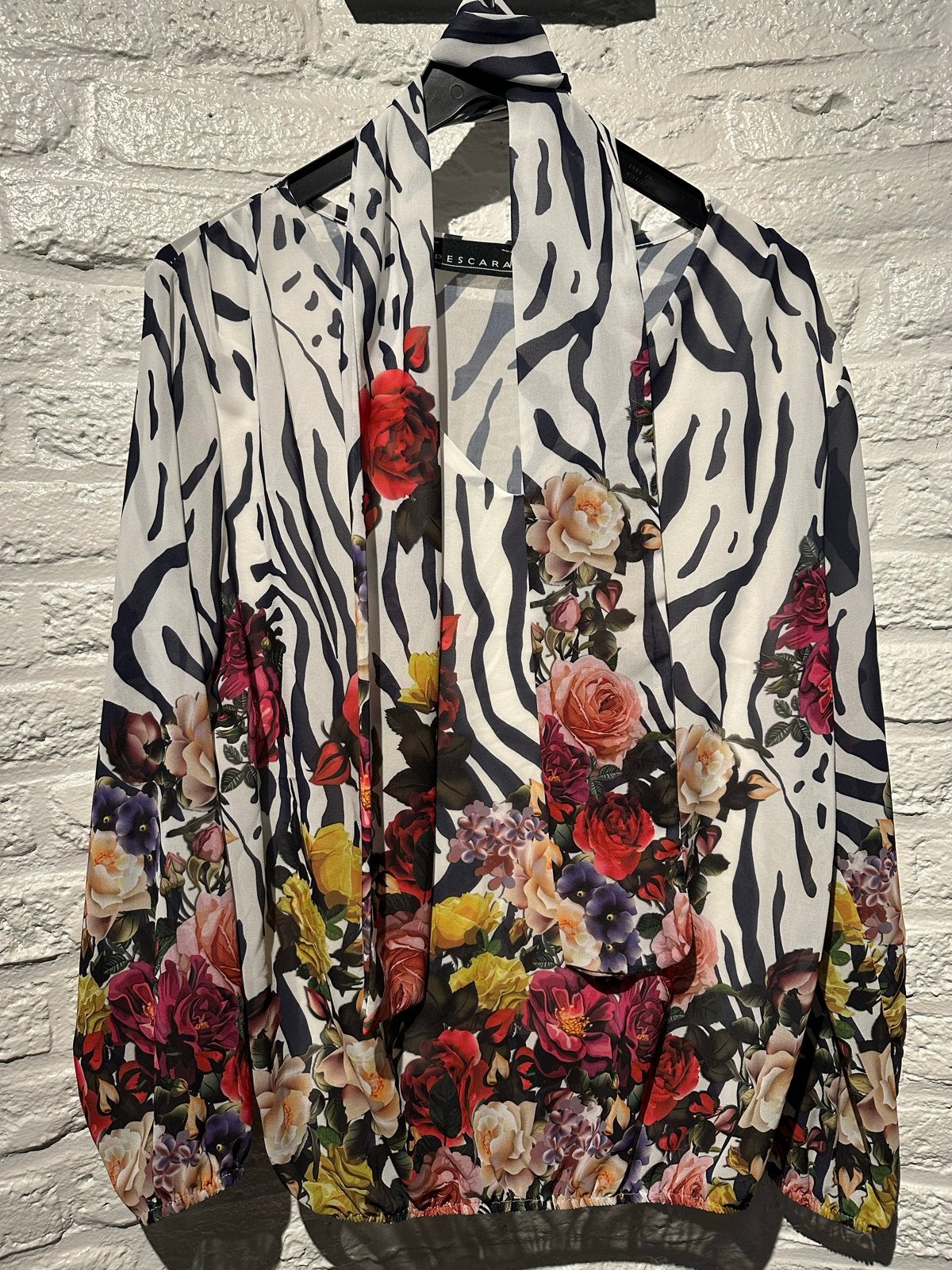 Prachtige blouse maat XL met bloemen en zebraprint, Meerkleurig, Maat 46/48 (XL) of groter, Ophalen of Verzenden, Zo goed als nieuw