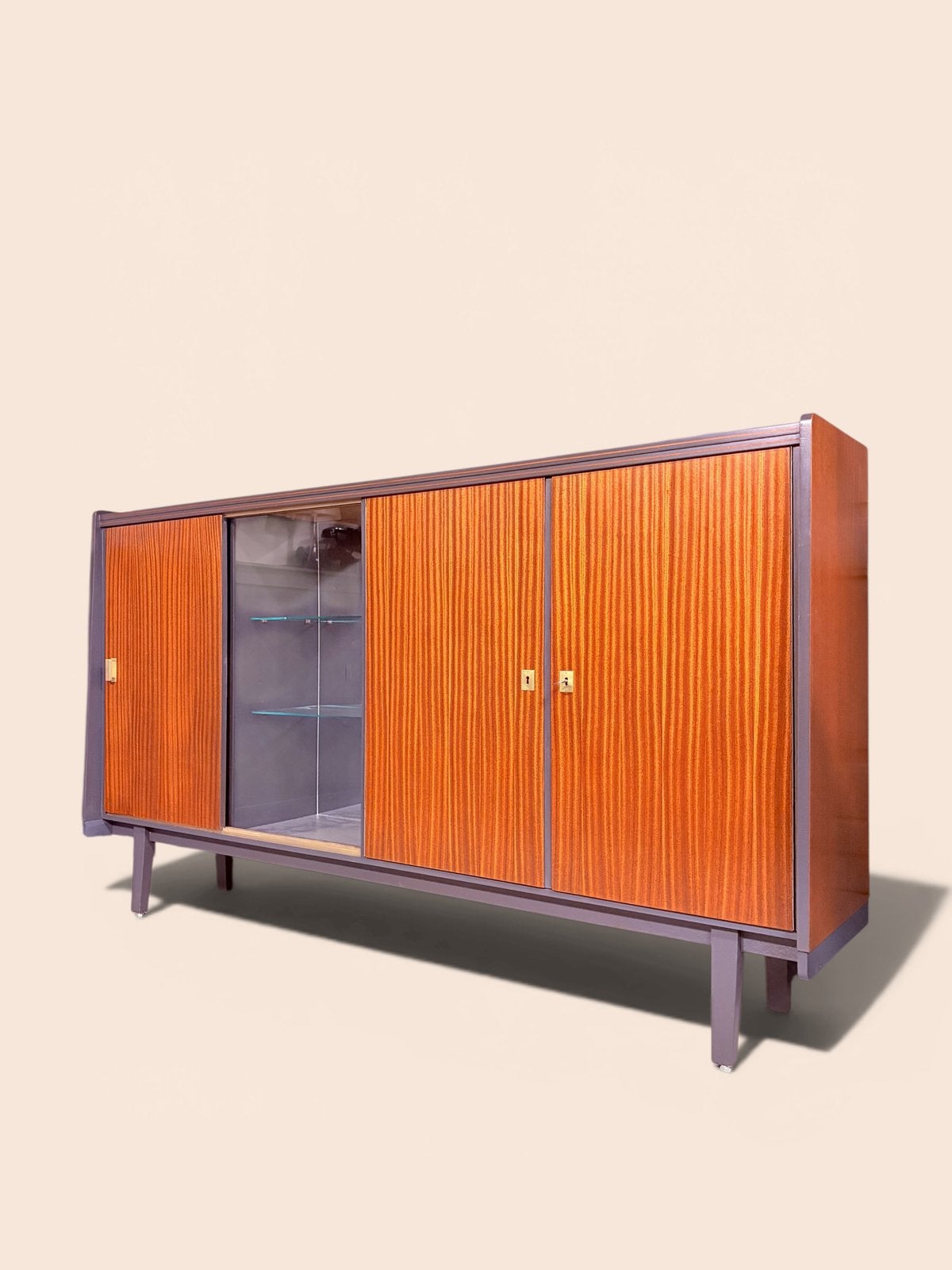 Vintage Bröcker dresssoir met vitrine, mid-century, Duits, Huis en Inrichting, Kasten | Dressoirs, Ophalen, Glas, 150 tot 200 cm