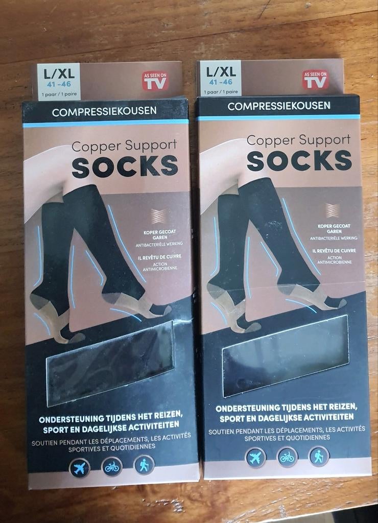 Copper Support Socks Compressiekousen L/XL (2 paar), Sokken en Kniesokken, Zwart, Nieuw, Ophalen of Verzenden
