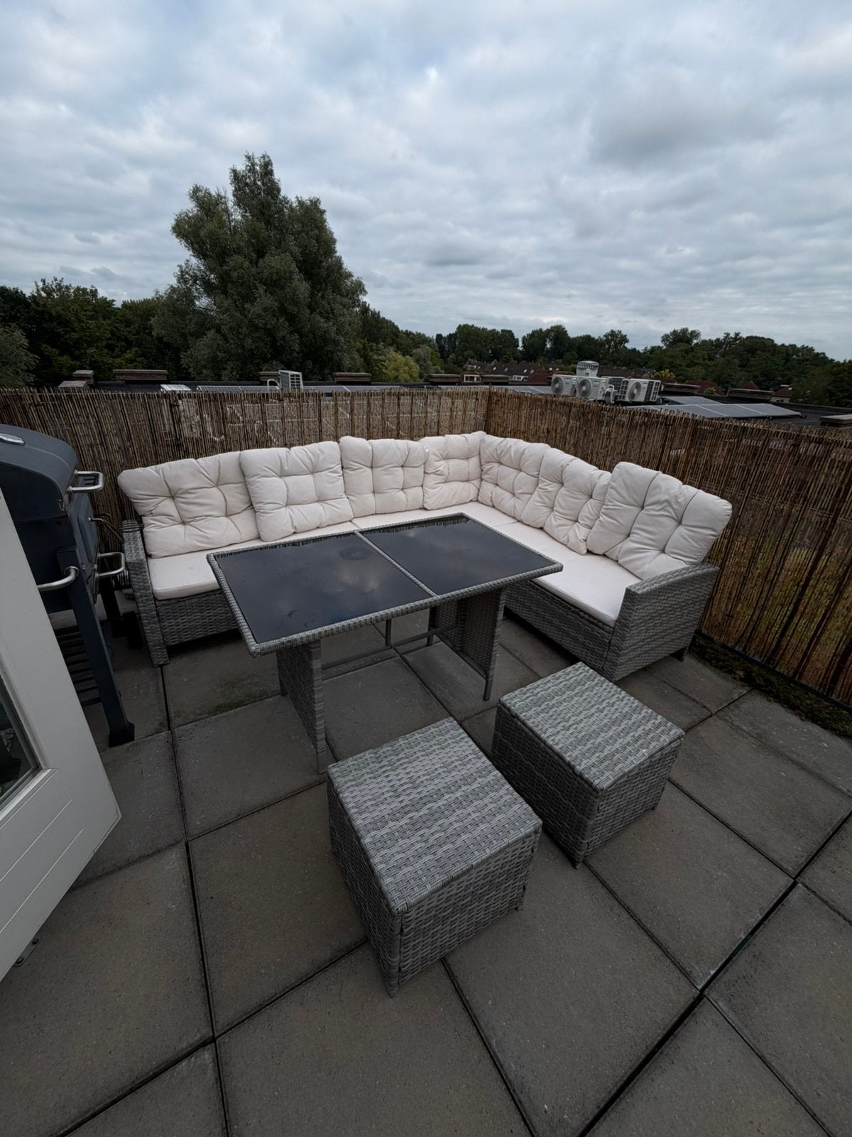 Volledige loungeset + ligbed incl kussens etc., Tuin en Terras, Ophalen, 4 zitplaatsen, Kunststof, Gebruikt