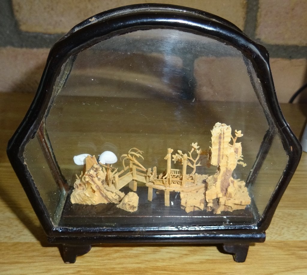 San You – Chinese Kunst – landschap van kurksnijwerk – B, Houtsnijwerk, Minder dan 20 cm, Natuurlijk materiaal, Ophalen of Verzenden