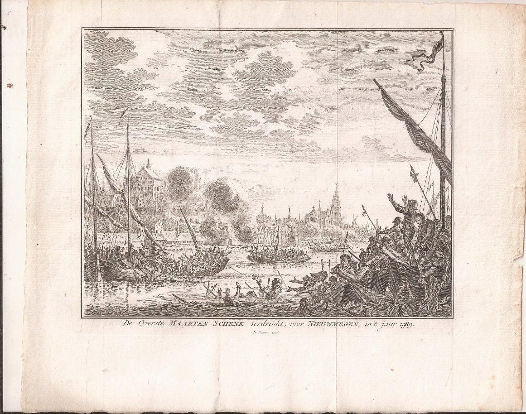 Nijmegen De Overste Maarten Schenk verdrinkt Nieuwmegen 1589, 19 cm, Militair, Ophalen of Verzenden, 16 cm