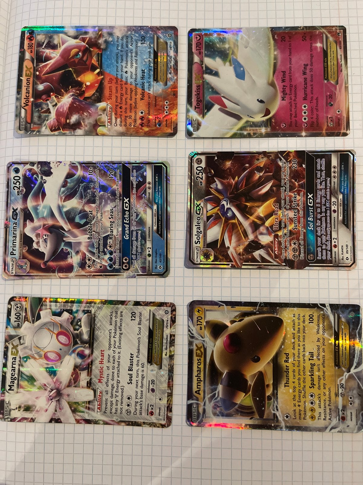 Pokémon GX/EX kaarten - Volcanion, Togekiss, Primarina, Solg, Ophalen of Verzenden, Gebruikt, Meerdere kaarten