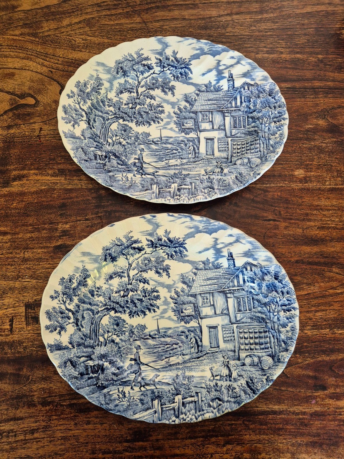 2 ovale Myott "The Hunter" transferware schotels. 32cm, Ophalen of Verzenden
