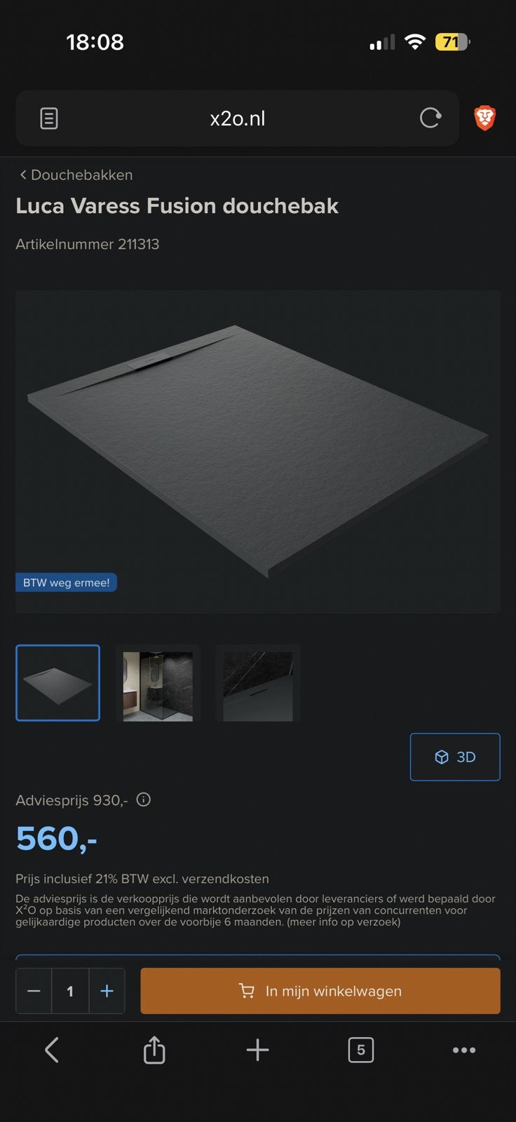 Zwarte Composiet Douchebak 120x90 - Lichte schade, Ophalen, Zo goed als nieuw, Steen, Douche