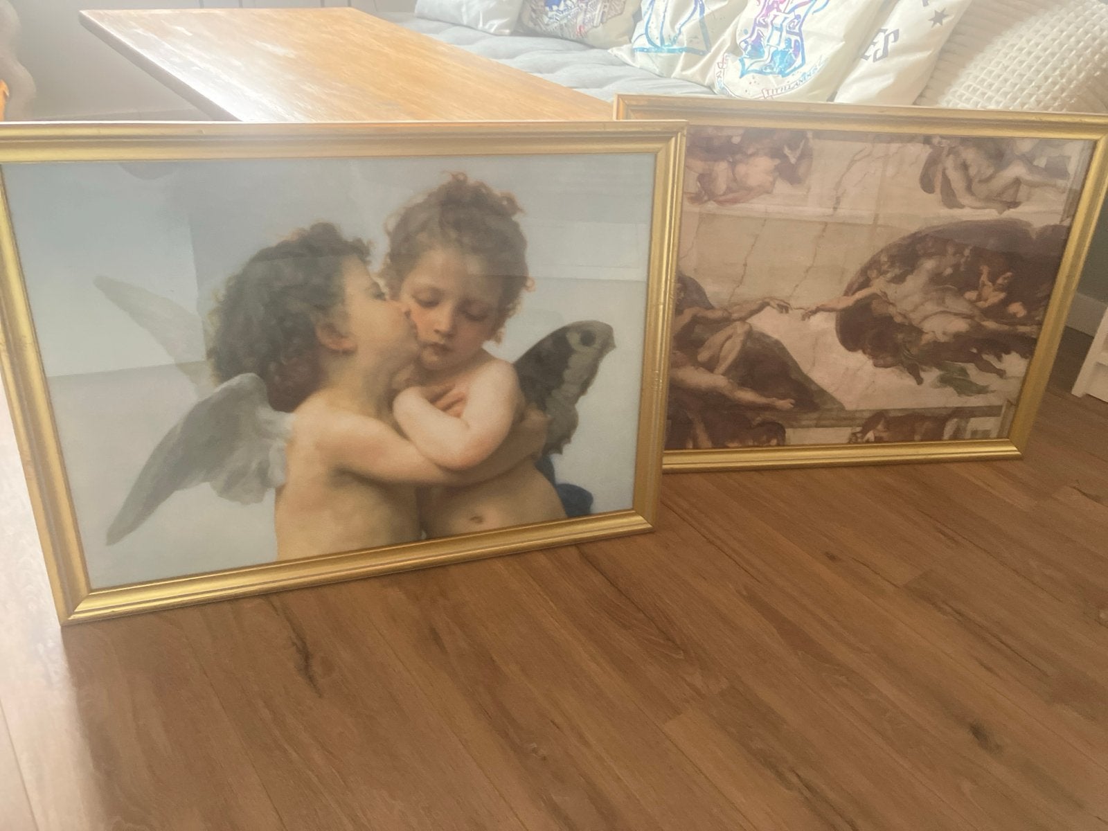 Twee Gouden Lijsten met Klassieke Afbeeldingen, Ophalen, Gebruikt, Schilderijlijst, Goud