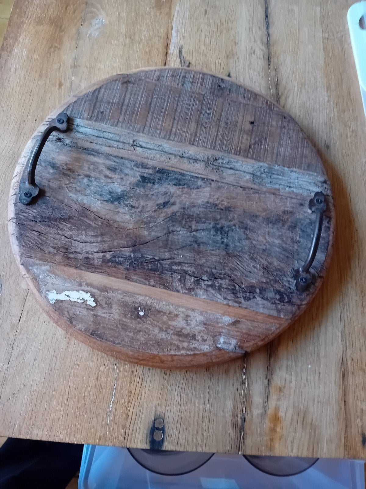 Ronde rustieke houten serveerplank met handvatten - 42cm, Ophalen