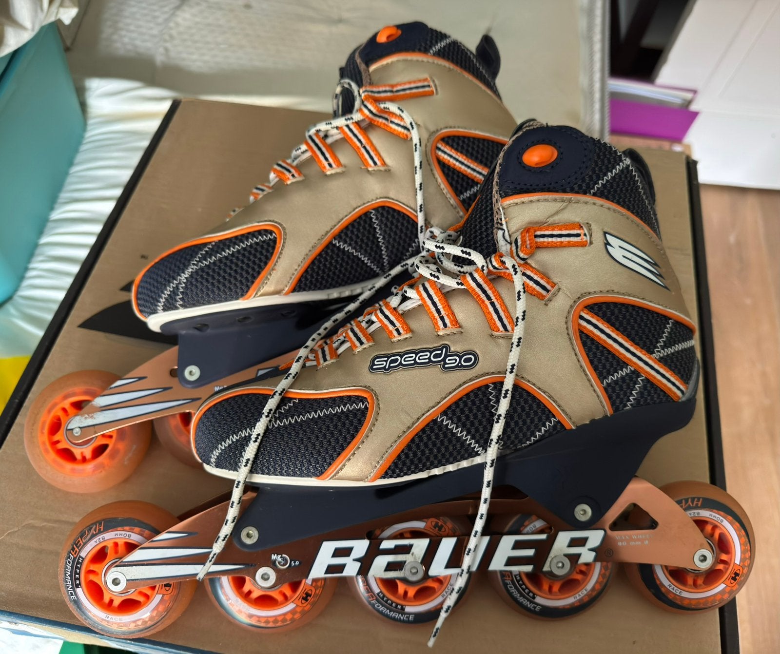 Bauer Speed 9.0 inline skates - 43 - blauw + oranje + brons, Ophalen of Verzenden, Zo goed als nieuw, Bauer