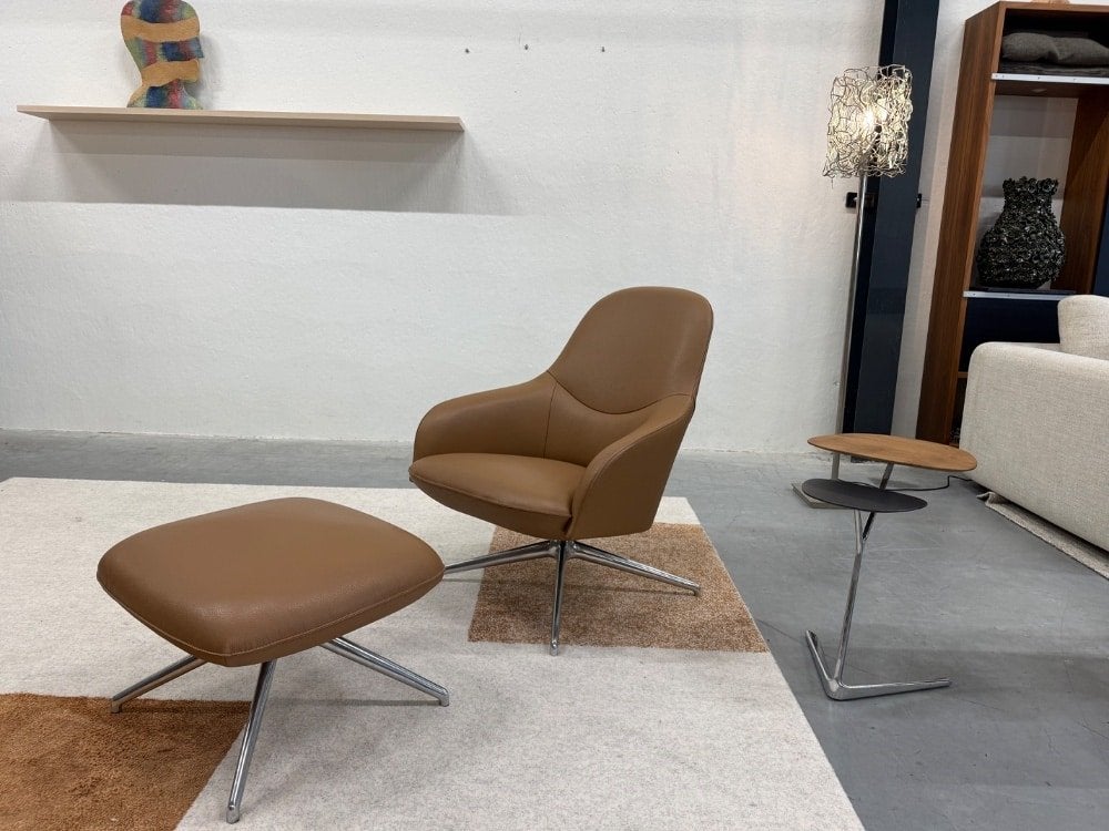 Nieuw Leolux Lanah Draai fauteuil met poef Leer Camel Stoel, Niet ingevuld, Niet ingevuld, Nieuw, Ophalen of Verzenden
