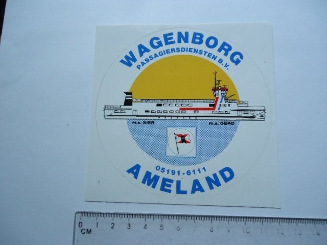sticker oud AMELAND Wagenborg pont schip wadden zee retro, Verzenden, Zo goed als nieuw, Bedrijf of Vereniging