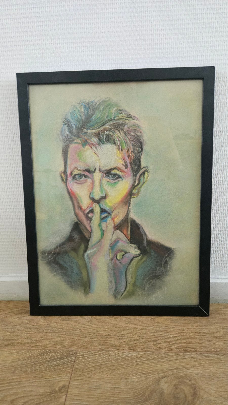 David Bowie portret – Pastelkrijt – 32x42cm – Ingelijst, Antiek en Kunst, Ophalen of Verzenden