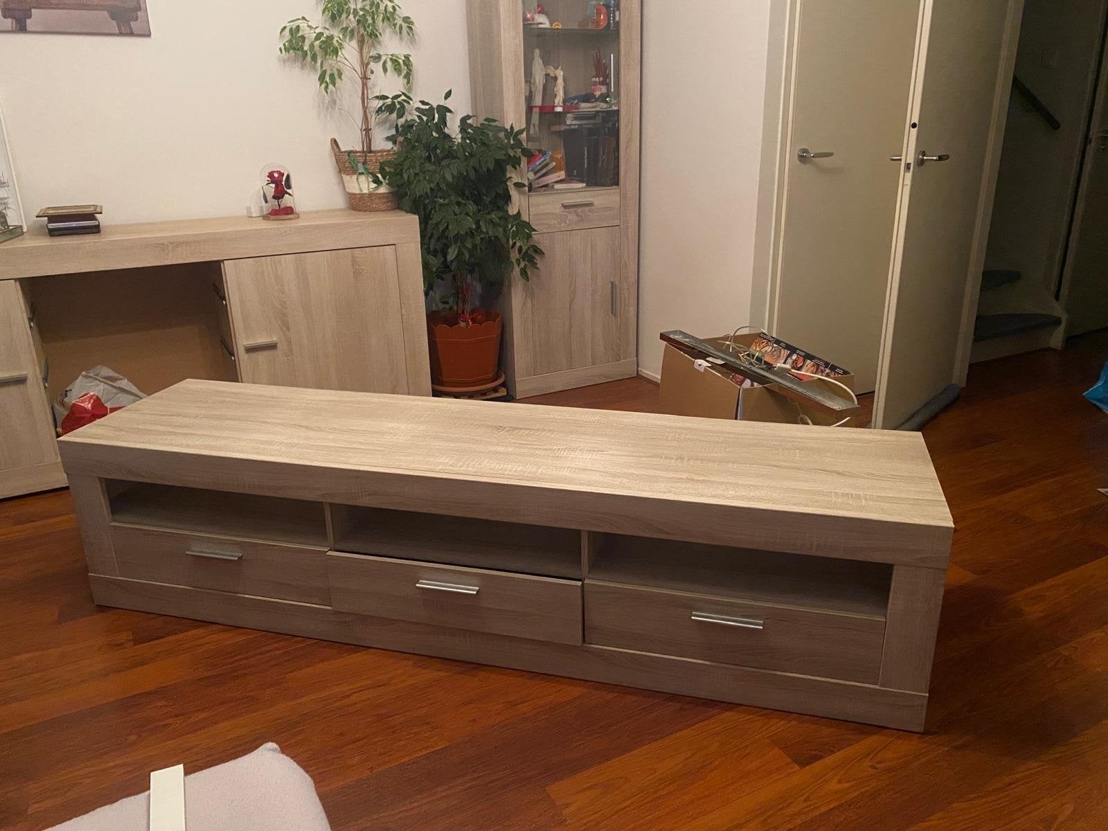 Moderne TV-meubel met lades en open vakken, Ophalen, Gebruikt, 200 cm of meer, Minder dan 100 cm