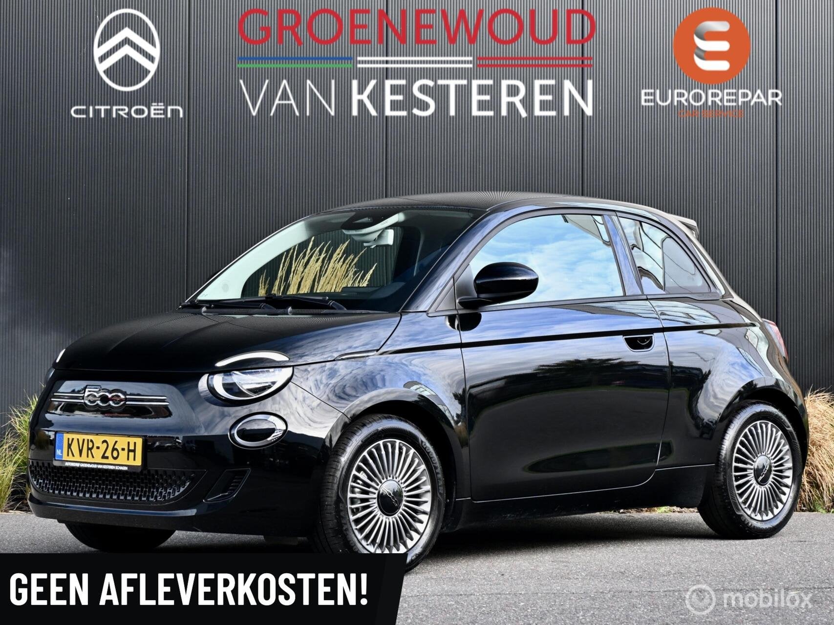 Fiat 500 RED 24 kWh I Navi I Airco I, 12 maanden, Stof, Gebruikt, Zwart