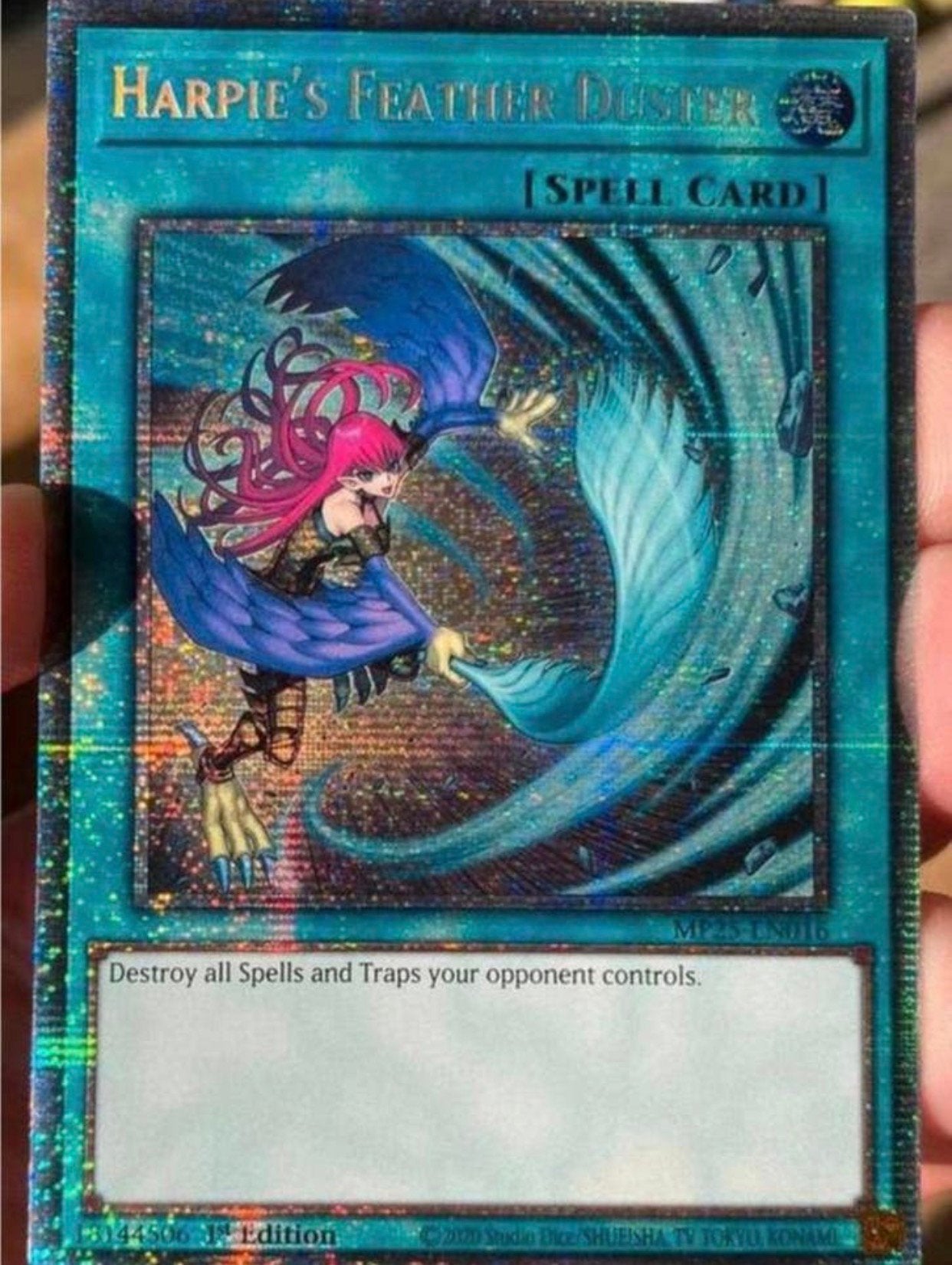 Yu-Gi-Oh! Harpie’s Feather Duster MP25 1st Starlight Rare !, Ophalen of Verzenden, Zo goed als nieuw, Losse kaart, Foil